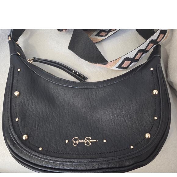Jessica Simpson Boho Crossbody Southwestern Black Silver Stud Aztec Saddle - Picture 4 of 8